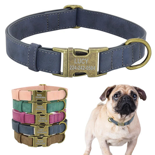 Custom Dog Collar Personalized PU Leather Dog Collars Soft Padded Pet ID Collar For Small Medium Large Dogs Pitbull Bulldog Pug