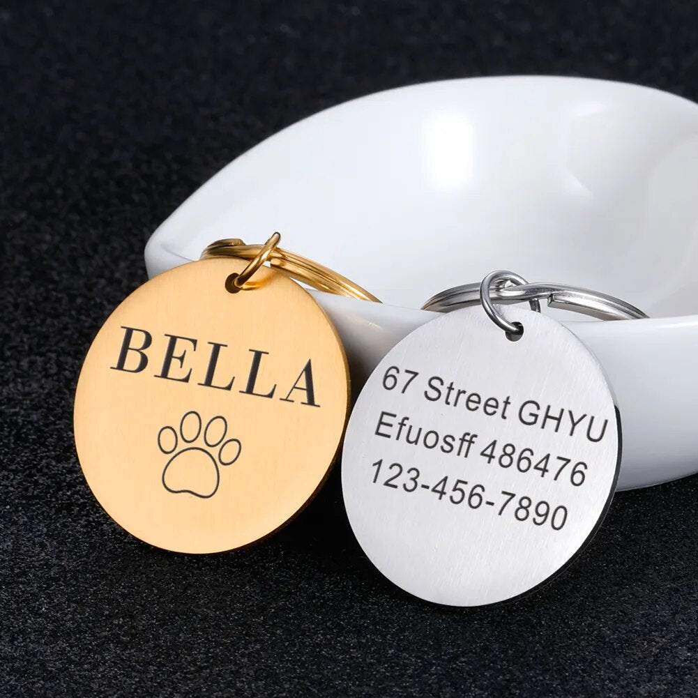 Custom Name Anti-lost IDTag Engraved Record Tel Address Cat Puppy Personalized Paw Print Medal Pendant Dog Pet Collar Accessory
