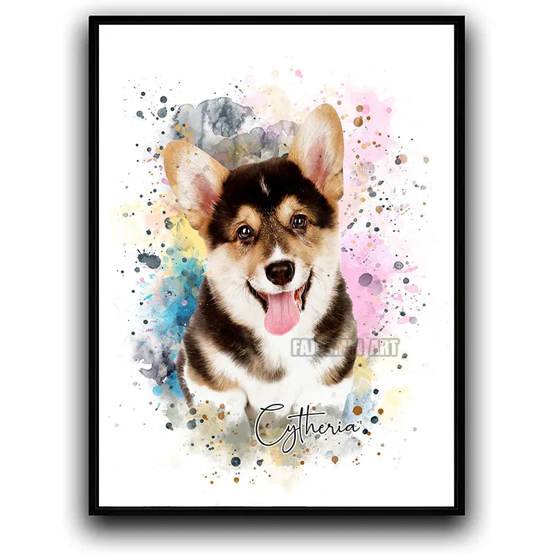 Custom Dog/Cat Portrait Name Canvas Interior Paintings Prints with Your Photos Wall Art Posters Pictures for Home Decoration