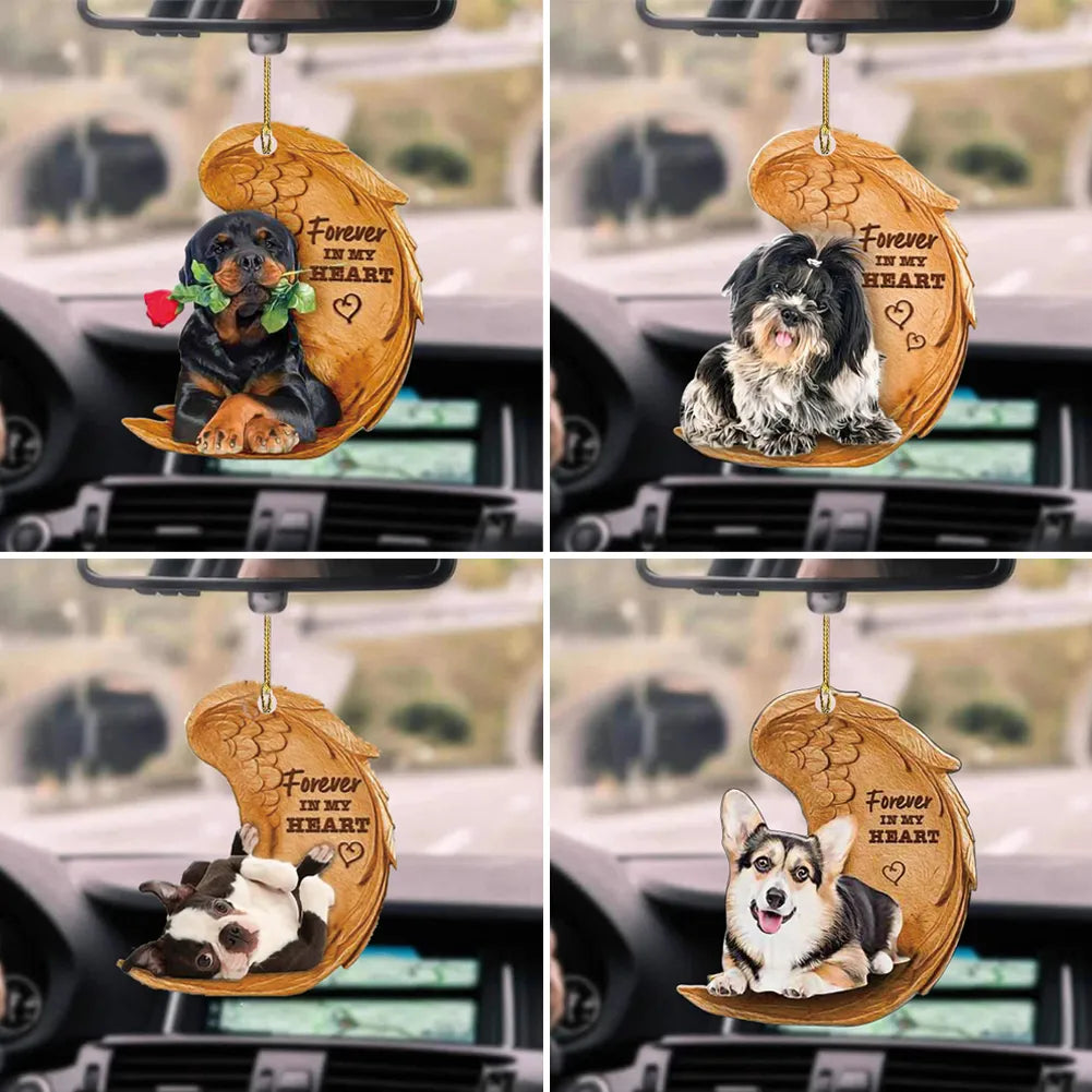 1PC 2D Cute Funny Sleeping Angel Dog Wing Dog Hanging Ornament Cartoon Cute Pendant Car Bag Keychain Pendant Car Ornaments