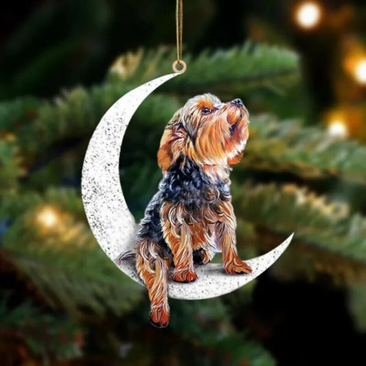 Car Rearview Mirror Pendant Cute Teddy Puppy Hanging Ornament Sitting On The Moon Dog Pendant Christmas Decoration