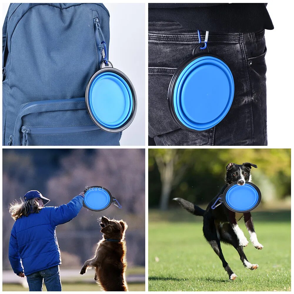 Collapsible Pet Silicone Dog Food Water Bowl Outdoor Camping Travel Portable Folding Pet Supplies Pet Bowl Dishes with Carabiner